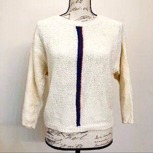 Vintage Essentials by Palmetto Cream Knit Sweater with Center Vertical Stripe L
